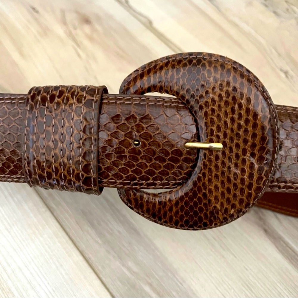 Vintage wide SNAKESKIN brown leather belt